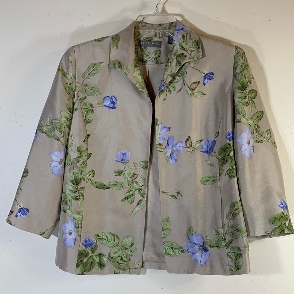 NEW! Kate Hill Silk Floral Open Front Jacket. 6P.